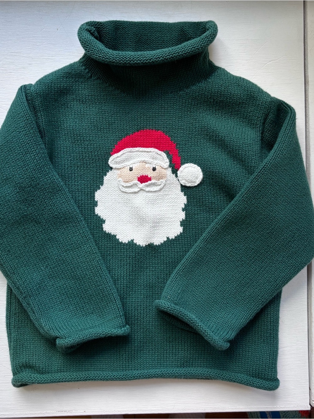 Mud Pie Green Turtleneck Sweater with Santa Face